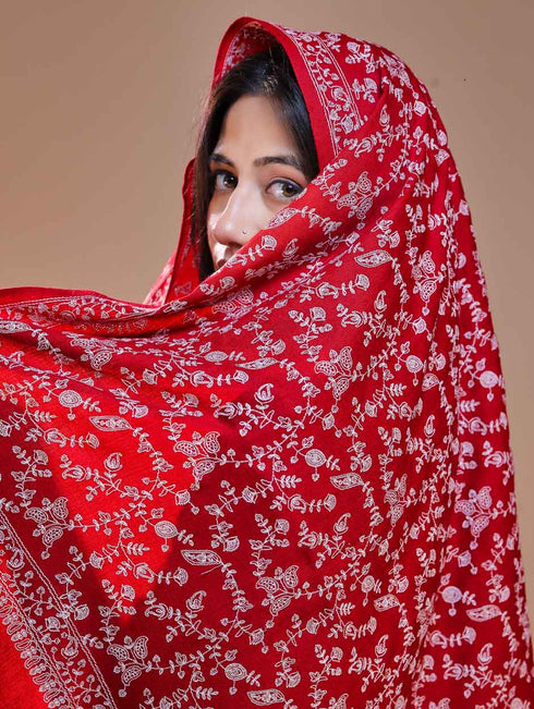 Women's Pure Wool Faux Pashmina Aari Embroidery Stole
